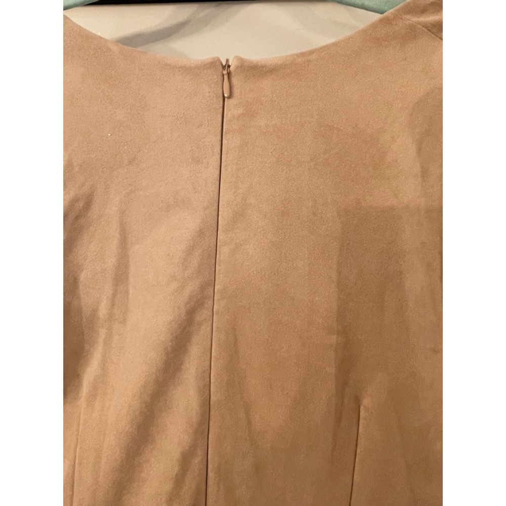 Boston Proper Draped Ruched Maxi Dress Tan Suede Look Size 12 Short Sleeve 54” L - Picture 8 of 11